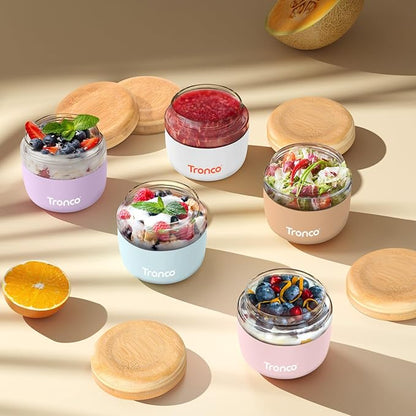 Tronco 24 oz Glass Container with Bamboo Lids, Food Storage Bowls for Soup, Stew & Overnight Oats, Meal Prep, Glass Lunch Bowl Container 100% Leak & Spill Proof, Airtight, BPA-Free- Ideal Gifts, 2Pack