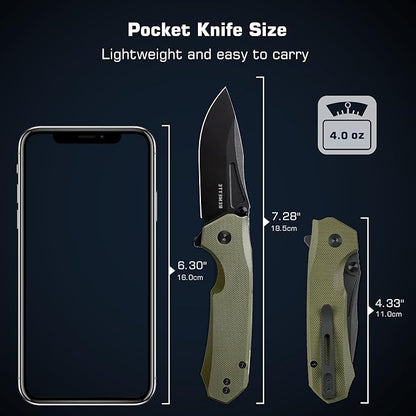 EDC Pocket Knife Rhino,3" D2 Steel Blade Durable G10 Handle, Folding Pocket Knives with Reversible Pocket Clip, Sharp Camping Hiking Pocket Knife for Men