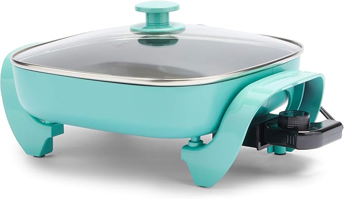 GreenLife 12" 5QT Square Electric Skillet, Glass Vented Lid, Ceramic PFAS-Free