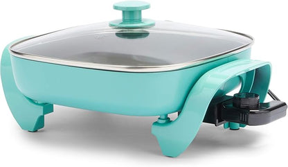 GreenLife 12" 5QT Square Electric Skillet, Glass Vented Lid, Ceramic PFAS-Free