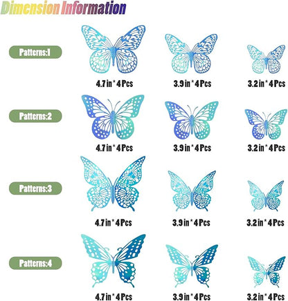 SAOROPEB 3D Butterfly Wall Decor - 48 Pcs, 4 Styles, 3 Sizes - Removable Stickers for Birthday & Party Decorations