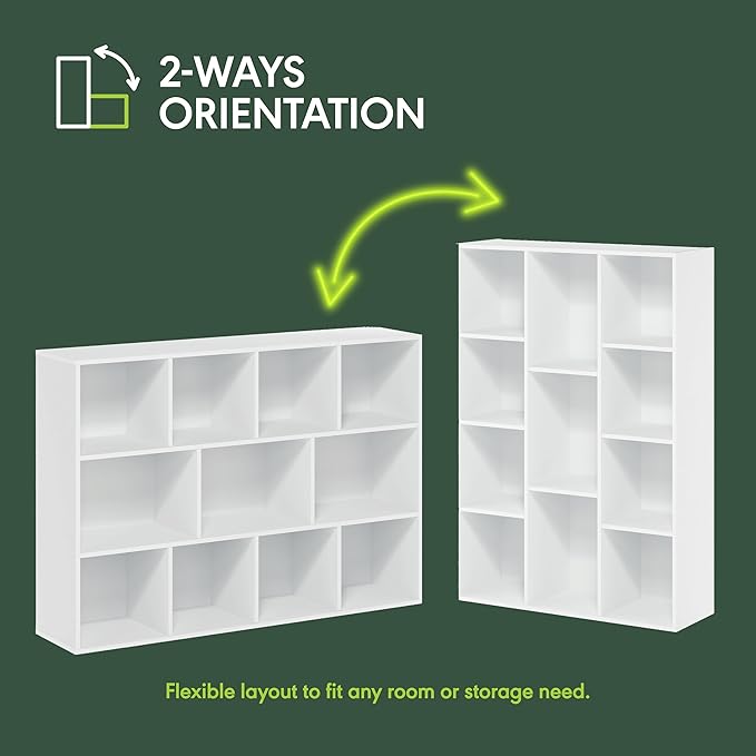 Furinno LUDER Book Shelf, 11-Cube Bookshelf, Reversible Bookcase, 9.4 x 29.1 x