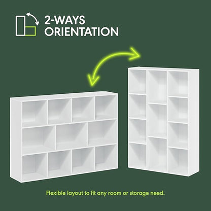Furinno LUDER Book Shelf, 11-Cube Bookshelf, Reversible Bookcase, 9.4 x 29.1 x