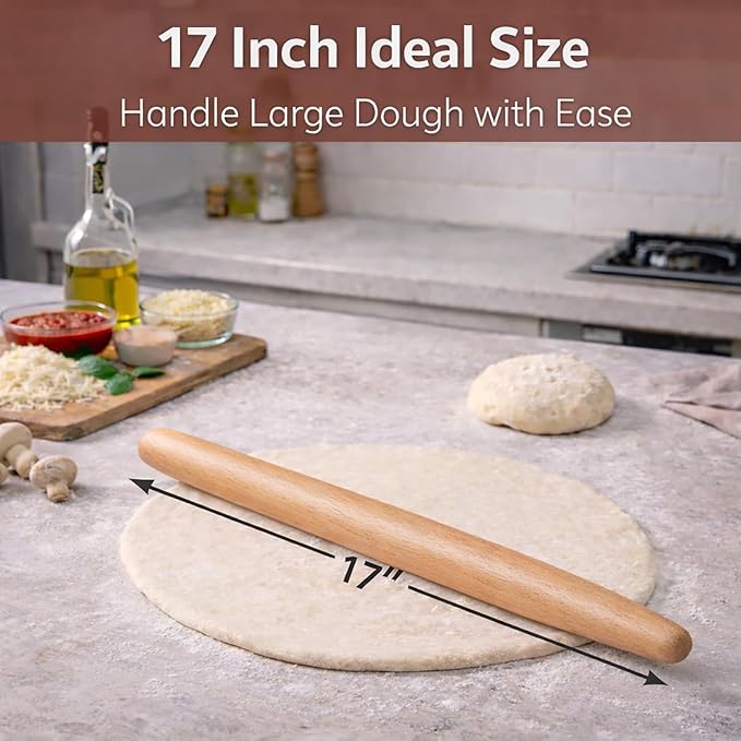 17 Inch French Rolling Pin, Wooden Dough Roller