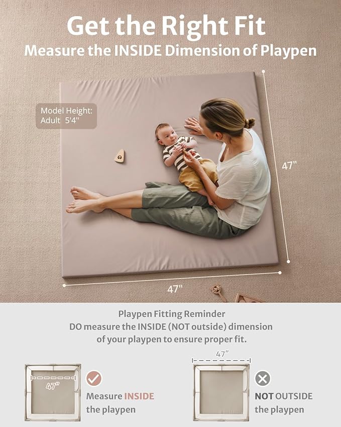 Blissful Diary Vegan Leather Baby Play Mat, 47x47 Thicken Foam Cushioned & Waterproof Playpen Mat for Infants and Toddlers, Stylish and Just Wipe-Clean Playmat for Baby Play on Floor, Taupe