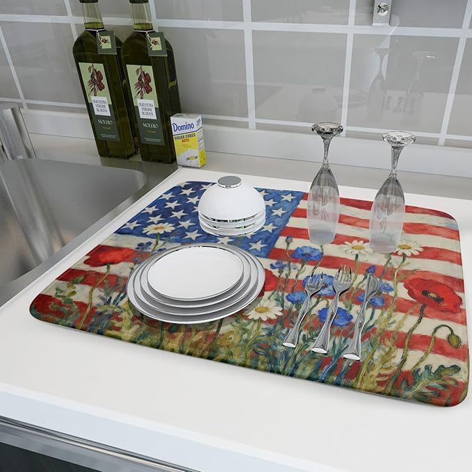 Patriotic American Flag Dish Drying Mat