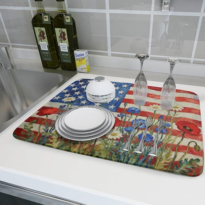 Patriotic American Flag Dish Drying Mat