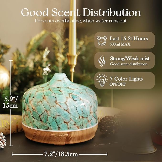 Porseme 500ml Glass Essential Oil Diffuser Aromatherapy Ultrasonic Cool Mist