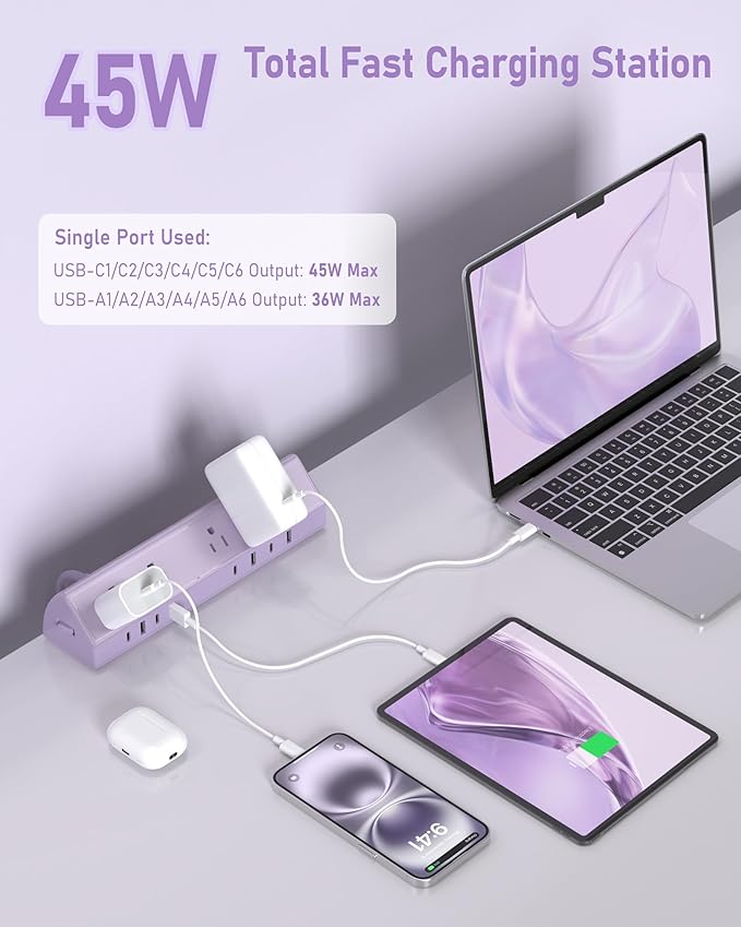 Jgstkcity Desk Clamp Power Strip, 45W Fast Charging Station, 4 USB-C, 4 USB-A