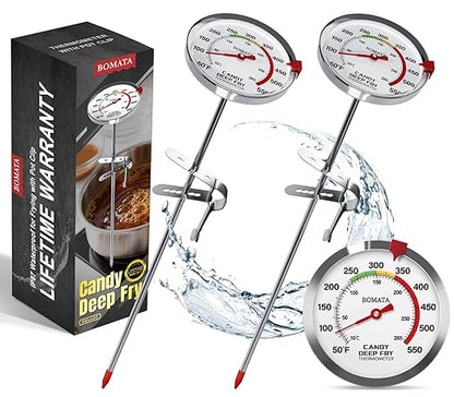 BOMATA 2-Pack Waterproof IP67 Candy Thermometers with Pot Clip, Deep Fry Oil Thermometer with Upgraded 2.5in Large Display for Cooking, Food, Turkey, BBQ, Grill... Mth400