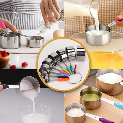 Stainless steel measuring cup set, consisting of 8 cups, suitable