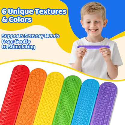 Textured Slap Bracelets - 6PC Silicone Sensory Fidget Toys for Kids, Teens & Adults - Calming Tools for Autism, ADHD, Anxiety & Stress Relief - Ideal for Classroom Rewards, Party & Special Needs Gifts