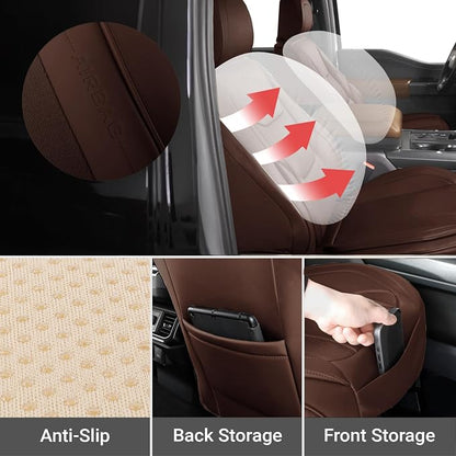 Coverland Custom SUV Car Seat Covers Front Seats for [2021-2026 Ford Mustang Mach-E] - Protector Car Seat Cover Water Resistant Leather Memory Form Back Support Seat Cushion [Front-Dark Brown]