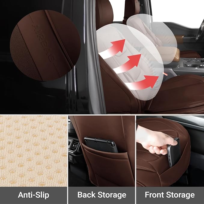 Coverland Custom SUV Car Seat Covers Front Seats for [2020-2026 Genesis GV80] - Protector Car Seat Cover Water Resistant Leather Memory Form Back Support Seat Cushion [Front-Dark Brown]