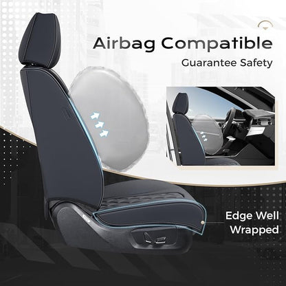 Coverado Car Seat Covers Full Set, 5 Seat Black Seat Cover for Cars, Luxury Faux Leather Waterproof Seat Cover, Front and Back Car Seat Protector, Universal Auto Seat Covers Fit for Most Cars