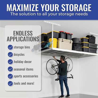 SafeRacks 4 ft x 8 ft Overhead Storage Rack Adjustable 24 in - 45in Height