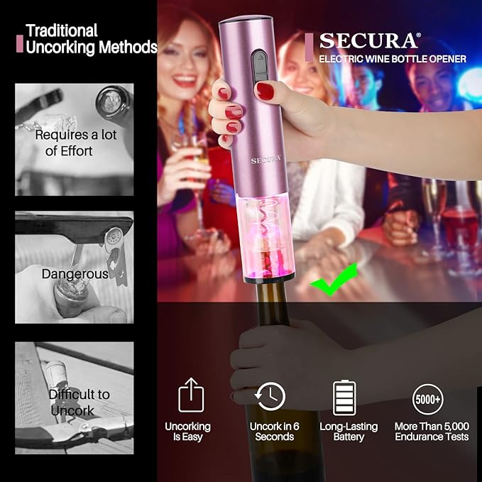 Secura Electric Wine Opener, Automatic Electric Wine Bottle Corkscrew Opener