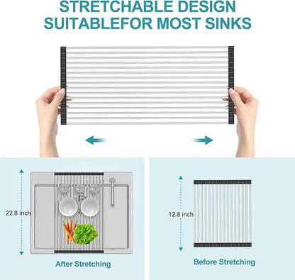 Extra Large Expandable Roll Up Dish Drying Rack, Over The Sink Drying Rack Sink
