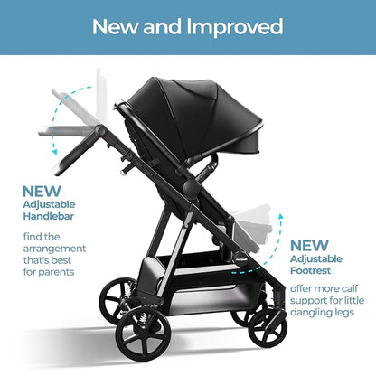 Mompush Baby Stroller, Convertible 2-in-1 with Bassinet Option, Infant Car Seat Compatible, Includes Adapter - Sturdy Full-Size Infant Stroller for Family Adventures