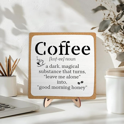 Funny Coffee Bar Decor – Rustic Wooden Sign