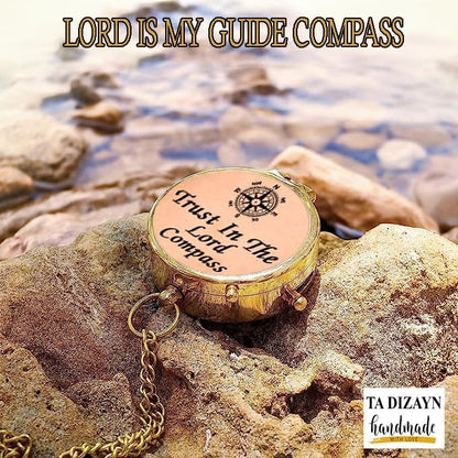Trust in The Lord With All Your Heart - Proverbs 3:5-6 Quote Engraved Compass With Wooden Box, Greeting Card, Gift Compass, Graduation Day Gifts 2024 for Women Men Boys Girls