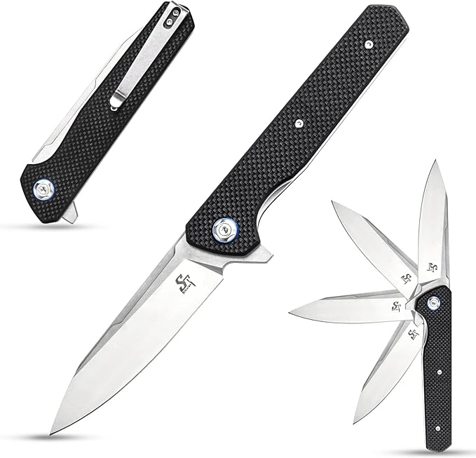 Sitivien ST135 Folding Knife,D2 Steel Blade G10 Handle Outdoor EDC Knife for Hunting Fishing Camping(Black)