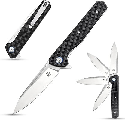 Sitivien ST135 Folding Knife,D2 Steel Blade G10 Handle Outdoor EDC Knife for Hunting Fishing Camping(Black)