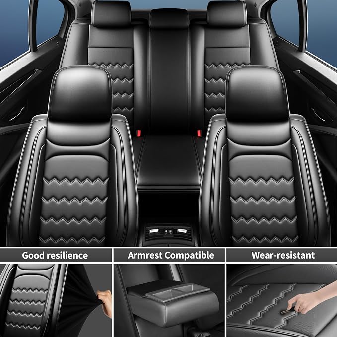 Fiesta Car Seat Covers Custom Fit for Ford Fiesta 2011-2019, Premium Full Coverage Leather Automotive Seat Protectors, All Seasons Waterproof Breathable, Airbag Compatible, (Full Set, Black)