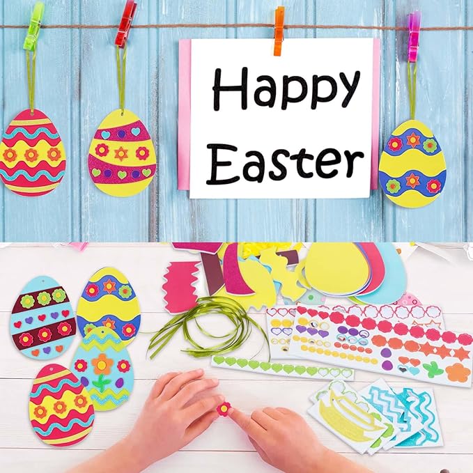 Fennoral 24 Pack Easter Egg Craft for Kids Make You Own Eggs Foam Stickers Ornament DIY Easter Arts and Crafts for Party Supplies Easter Decoration Easter Gifts