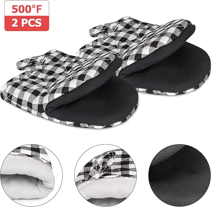 Short Oven Mitts, Heat Resistant 500°F, Silicone Grip Kitchen Gloves, Non-Slip