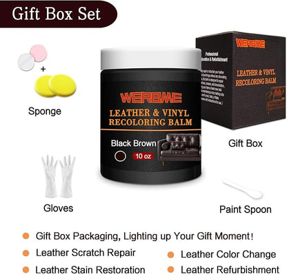 Leather Recoloring Balm & Color Restorer - 10 OZ Multipurpose Dye & Paint for Faded Leather Couches, Car Seats, Shoes | Fix Scratches on Clothing, Furniture & Accessories(Black Brown)