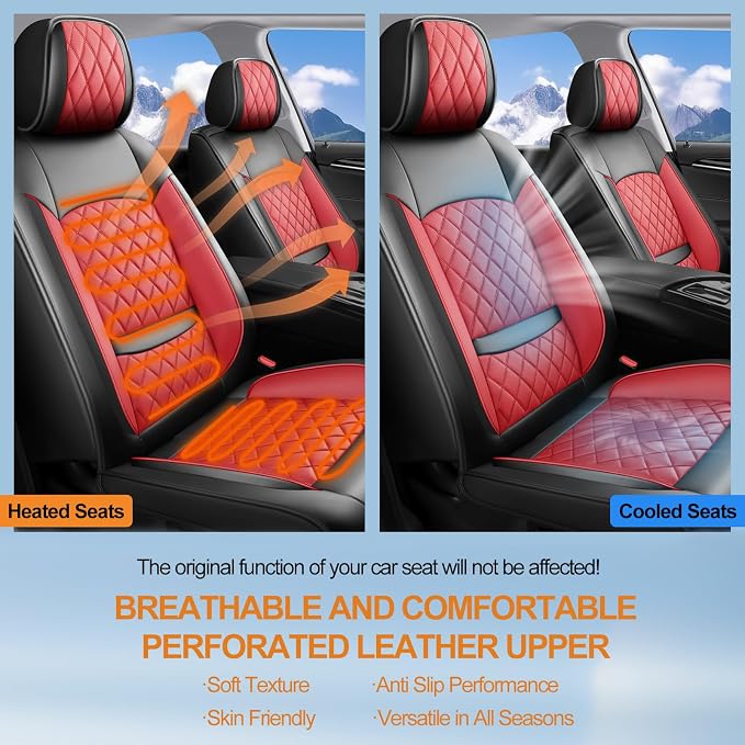 Car Seat Covers Compatible with Hyundai Ioniq 2017-2025 2026 - Waterproof & Breathable Luxury Leather All-Weather Seat Cushions Protectors, Airbag Compatible, Only 2 Front seat Covers (Red)