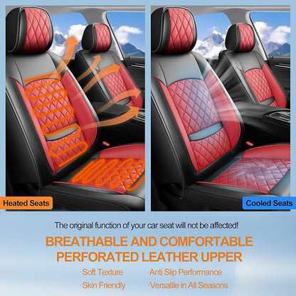 Car Seat Covers Compatible with Hyundai Ioniq 2017-2025 2026 - Waterproof & Breathable Luxury Leather All-Weather Seat Cushions Protectors, Airbag Compatible, Only 2 Front seat Covers (Red)