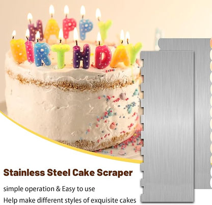 2 Pieces 8.7 Inche Stainless Steel Cake Scraper Double Sided Patterned Edge