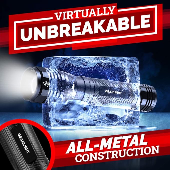 GearLight S2500 LED Flashlight - Extremely Bright, Powerful Tactical Flashlights with High Lumens for Camping, Emergency & Everyday Use - 1 Pack, (Batteries Not Included)