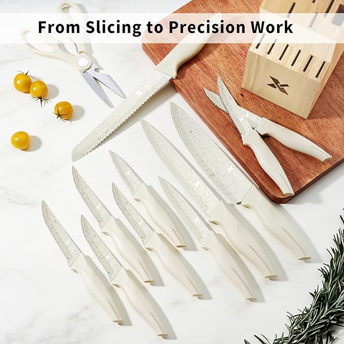 XANAPON Knife Set, Dishwasher Safe Kitchen Knife Set, CreamWhite Ergonomic