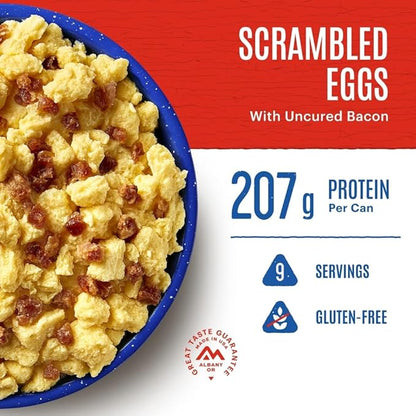 Mountain House GlutenFree Scrambled Eggs with Uncured Bacon FreezeDried Food for Camping, 9 Servings, 30Year ShelfLife