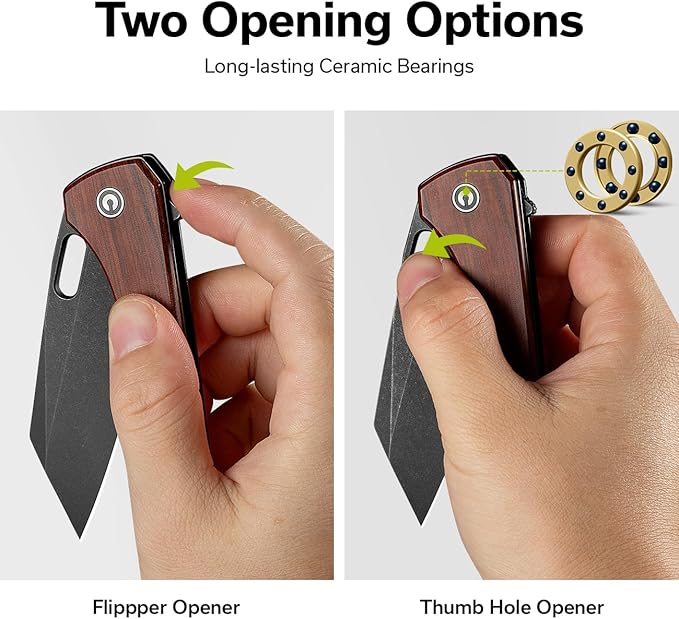 CIVIVI Nugz Folding Pocket Knife for EDC, 3.17" 14C28N Reverse Tanto Blade Wood Handle Flipper Knife for Ideal Gift to Men Women C23060-3 (Wood)