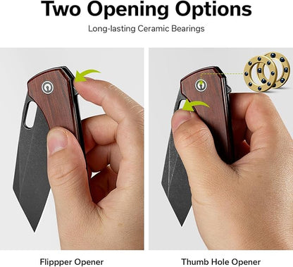 CIVIVI Nugz Folding Pocket Knife for EDC, 3.17" 14C28N Reverse Tanto Blade Wood Handle Flipper Knife for Ideal Gift to Men Women C23060-3 (Wood)