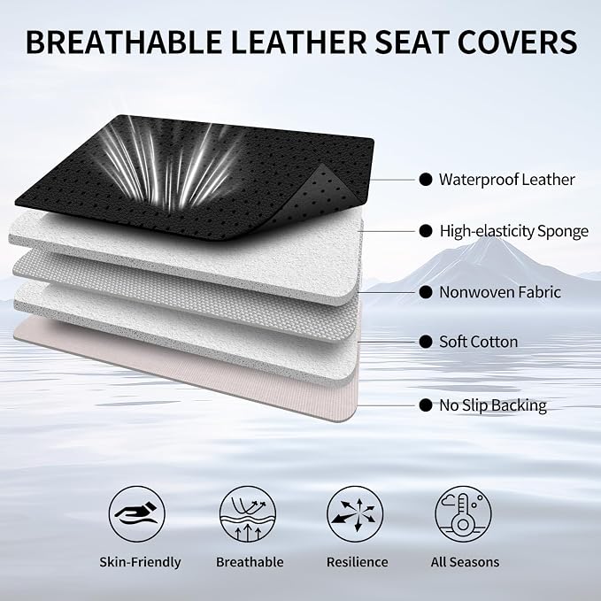Ranger Car Seat Covers Custom Fit for Ford Ranger 2019-2026 Full Coverage Leather Waterproof Breathable Seat Covers Full Set, Automotive Seat Protectors, Airbag Compatible(5 Seats, Black & Red)