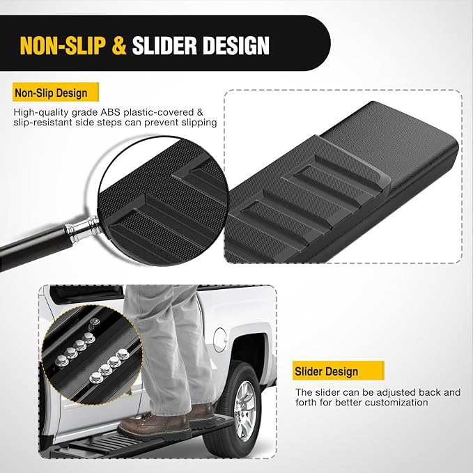 Nilight Running Boards for 2007-2018 Chevy Silverado/GMC Sierra 1500 Crew Cab 2007-2019 Chevy Silverado/GMC Sierra 2500HD 3500HD 6 Inch Slip-Proof Aluminum Side Step Nerf Bars