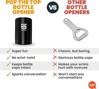Pop-the-Top Beer Bottle Opener: Automatic Bottle Cap Opener, Push Down Pop Off