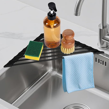 HANZENMA Triangular Sink Rack, Foldable Sink Drying mat, Heat-Resistant