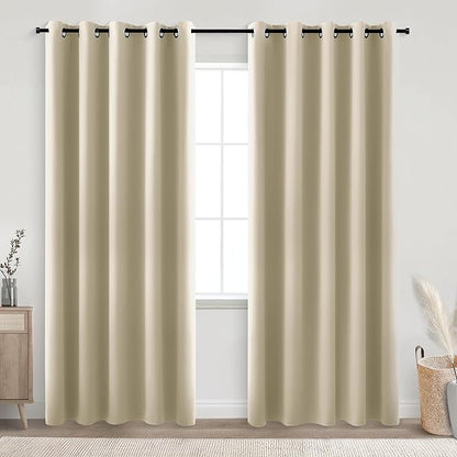 KOUFALL Beige Black Out Curtains 84 Inches Long, 72 Wide 70-80% Blackout