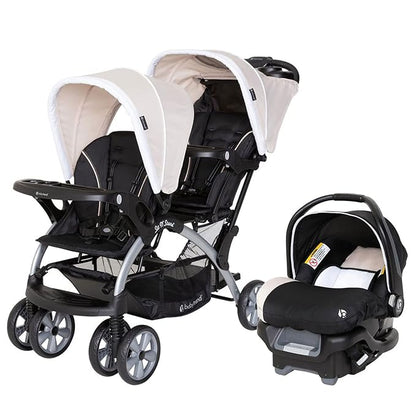 Baby Trend Infant and Toddler Double Stroller & Car Seat Combo, 2 Pc Set, Khaki - Portable and Lightweight Stroller Duo and Car Seat Travel System Tandem