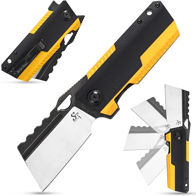 Sitivien ST155 Folding Knife,Sandvik 14C28N Steel Blade,G10 Handle EDC Tool Knife Pocket Knife for Fishing,Camping,Hiking(Black+Yellow) …