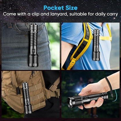 NAKCNM Rechargeable Flashlight High Lumens 2000, 5 Modes Small Powerful Super Bright Flashlights LED Strong Pocket Flash Light USB C with Clip for Home,Camping(2 Pack)