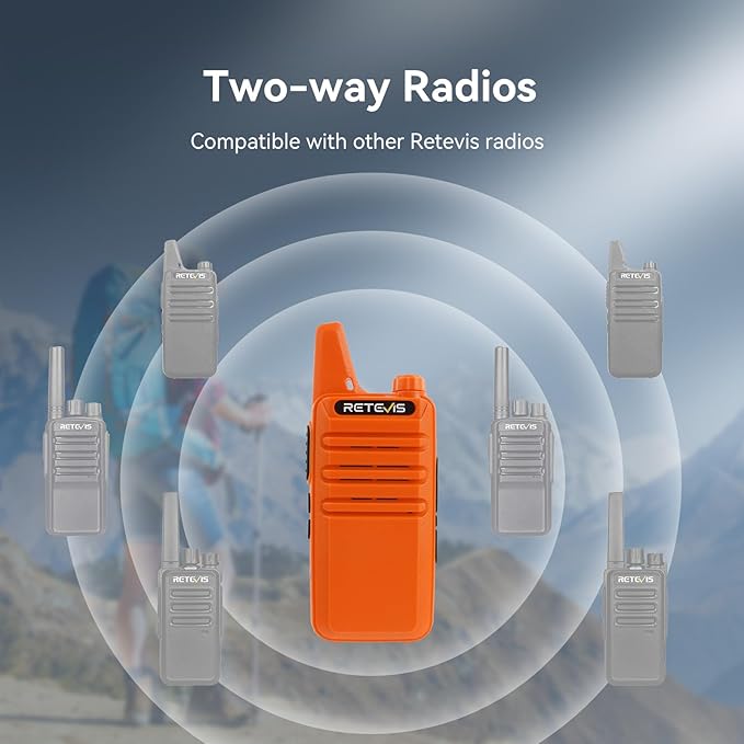 Retevis RT22 Rechargeable Walkie Talkies, Long Range Two Way Radio for Adults, Portable Handheld Radio, Voice Activated, Emergency Alarm, Upgraded Type-C Charing, Outdoor Hiking Travel(4 Pack, Orange)