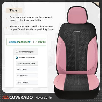 Coverado Automotive Seat Covers Full Set, Luxury Car Seat Covers, Leather Seat Covers, Mesh Design, Pink Driver Seat Protectors, Universal Fit for SUVs, Trucks, Sedans