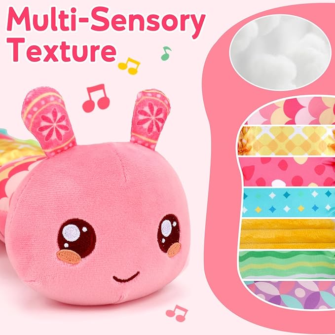 Baby Girls Toys 0-6 Month Music Animal Stuffed Caterpillar Toy for Infant 0-3 3-6 Months with Mirror Crinkle Rattle Tummy Time Sensory Toys for 3 4 5 6-12 Month Old Newborn Baby Shower Birthday Gifts